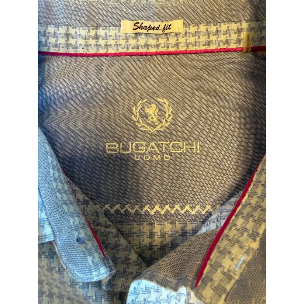 Bugatchi Uomo Men's Shaped Fit Dress Shirt Blue White Pattern Long Sleeve‎ Large - Picture 4 of 8